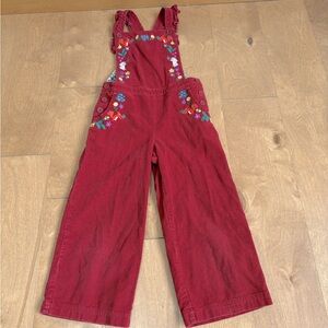 Mini Boden Red Kids Overalls with Floral Embroidery
